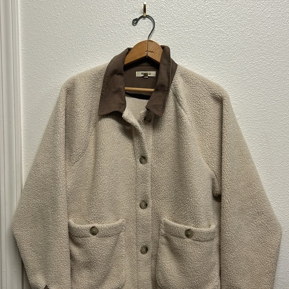 Madewell Corduroy-Trimmed (Re)sourced Sherpa Terry Chore Coat Medium Brown Beige - Picture 10 of 16